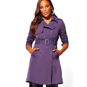 New York & Company Purple Trench Coat Double Breasted Belted Pockets sz.XL